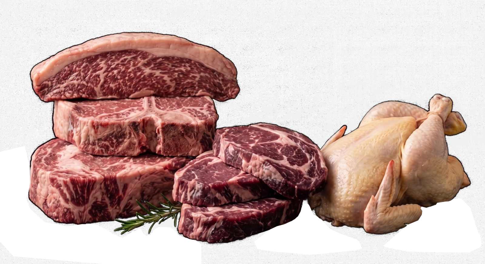 Cortes de carne selecionada e frango caseiro